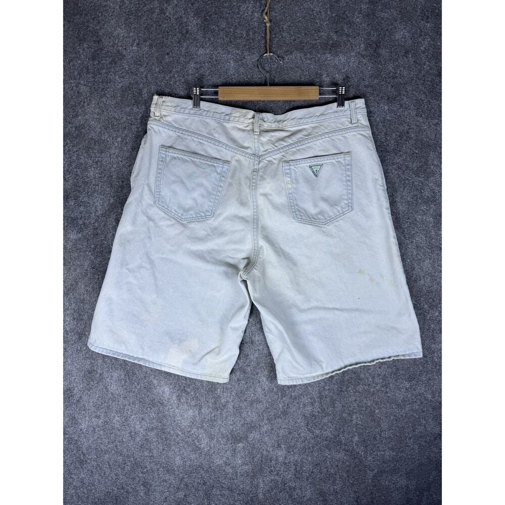 Vintage 90’s Guess Jean Shorts Denim Blue White Men’s Size 40 Baggy Loose